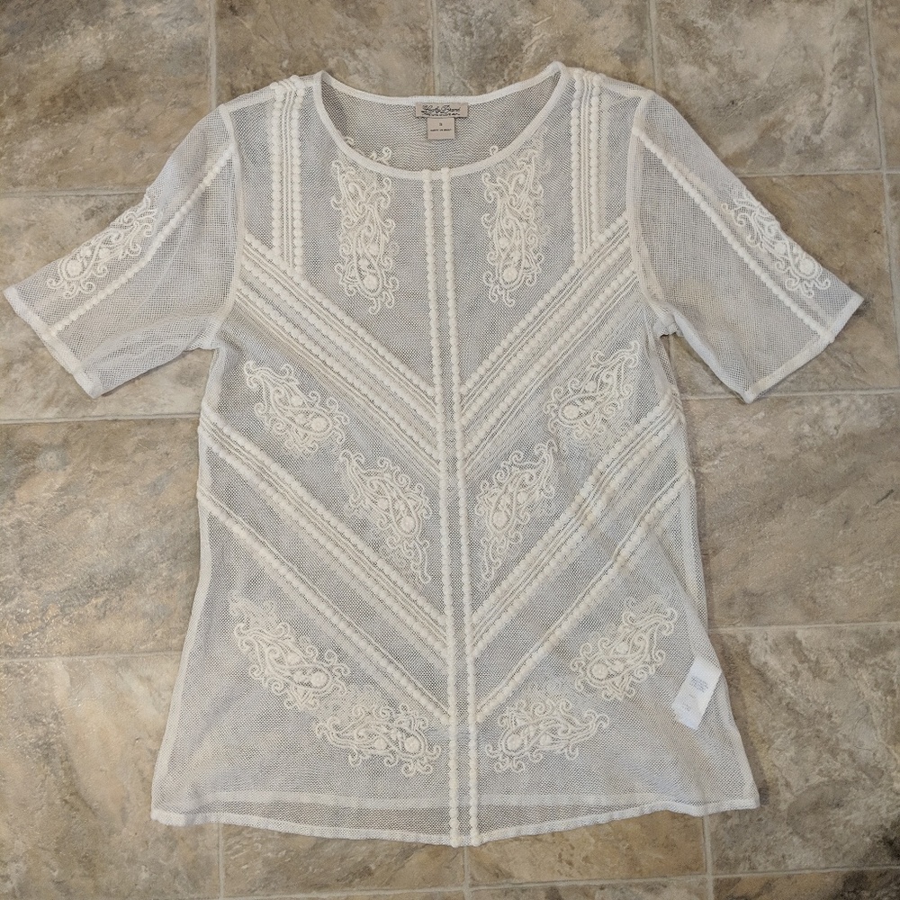 Lucky Brand Sheer Blouse with Design Small